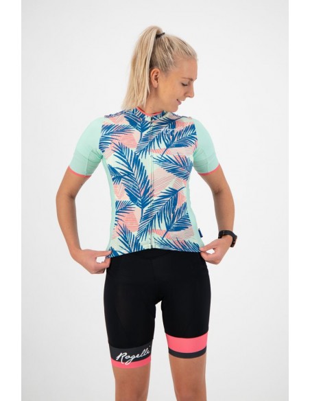 Maillot vélo femme Rogelli Leaf Menthe/Corail