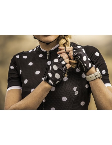 Gants vélo femme courts Rogelli Sprinkle Noir/Blanc