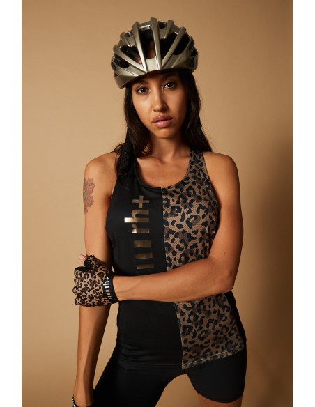 Maillot vélo femme sans manches Fashion Logo RH+ Marron-Noir / Safari