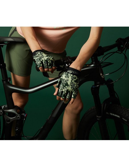 Gants vélo femme courts Fashion RH+ Vert Camouflage