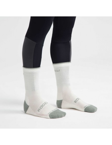 Chaussettes Vélo femme beige et vertes en Merino Rogelli lot de 2