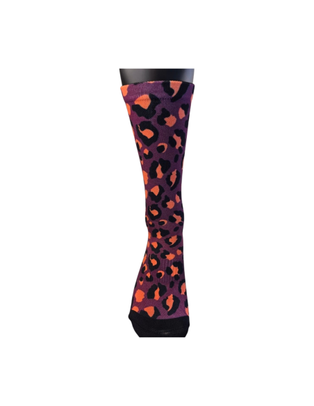 Chaussettes vélo femme leopard violet Kelenaya