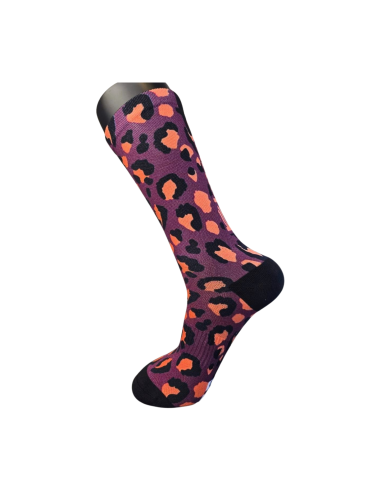 Chaussettes vélo femme leopard violet Kelenaya