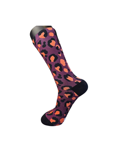 Chaussettes vélo femme leopard violet Kelenaya